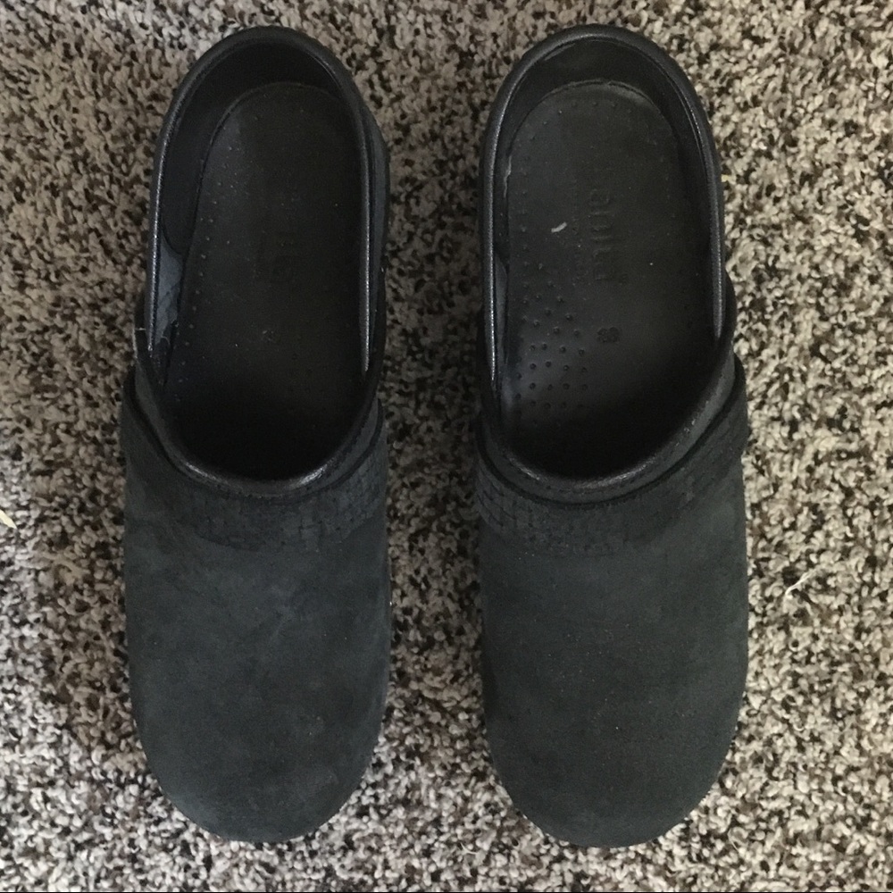 Black suede Sanita clogs size 39